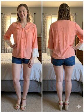 Vintage Vassarette Bedjacket Large Peach Coral Sheer Lace Trim Pajama Shrug L